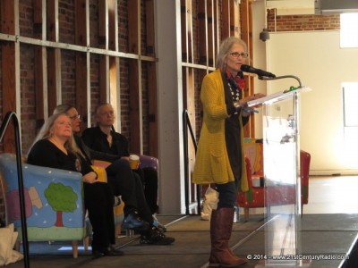 Zohara Hieronimus D.H.L. speaking in the Visionary Center. Also onstage are AVAM Founder Rebecca Hoffberger, visonary artist Alex Grey, and transhumanist and author Martine Rothblatt.